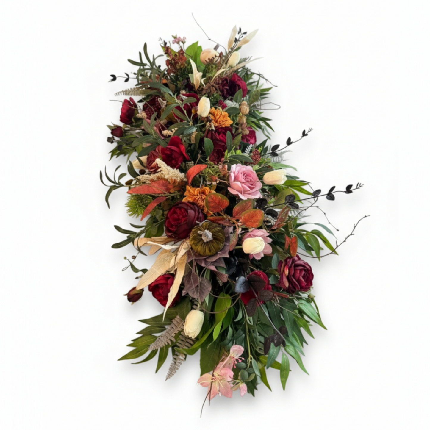 Harvest Moon Floral Swag Luxury Autumnal Arrangement with Velvet Pumpkins