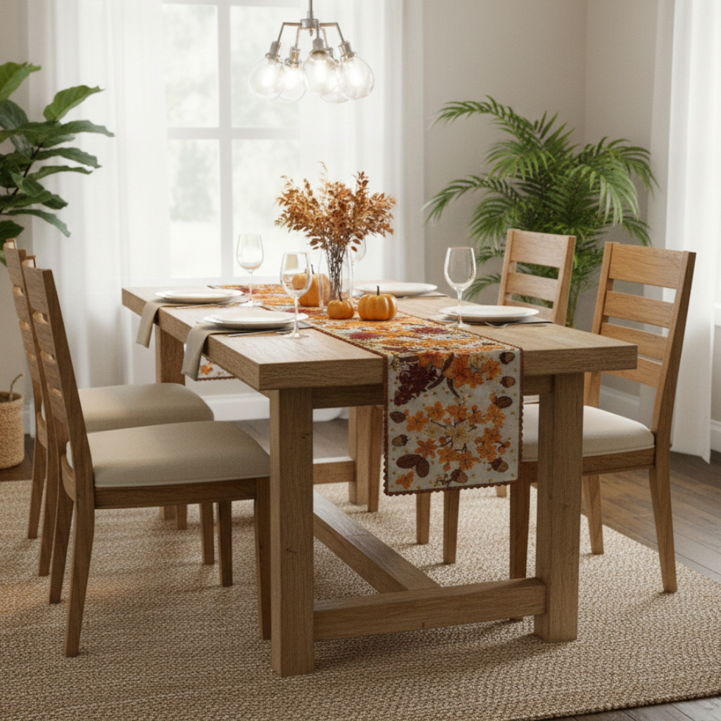 Artisanal Botanical Runner for Autumn Table Decor