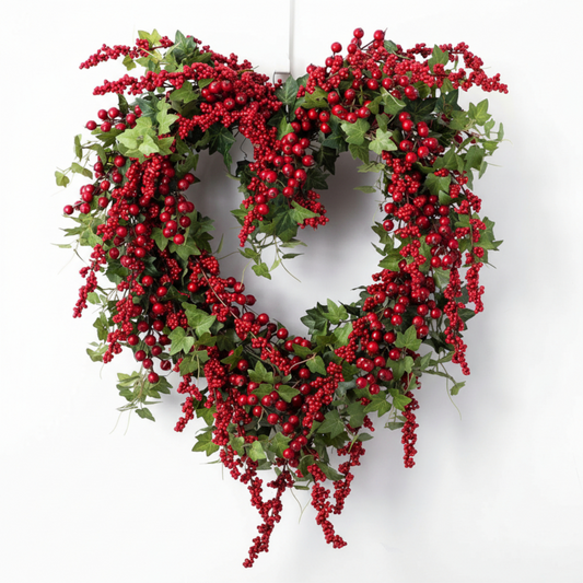 Heart-Shaped Red Berry & Ivy Wreath – Festive Valentine’s Door Decor