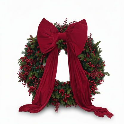 Handcrafted Festive Everlasting Wreath – Lush Berries & Oversized Crimson Velvet Bow