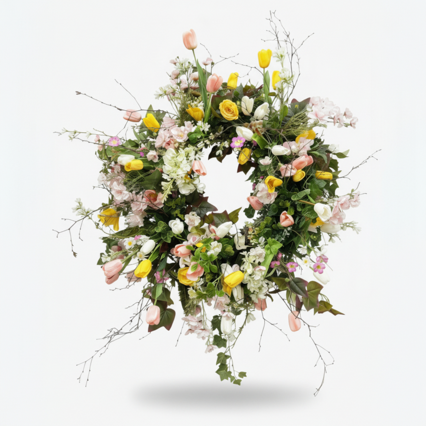Handcrafted Garden Meadow Wreath – Vibrant Spring Tulips & Cascading Wildflowers