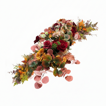 Crimson Dusk Floral Garland Luxury Autumnal Table Runner with Deep Red Roses