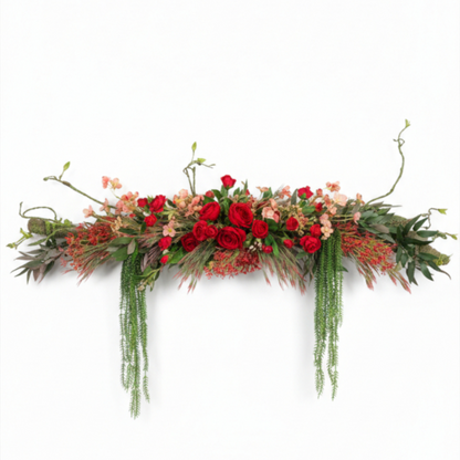 Scarlet Cascade Floral Wall Installation Luxury Autumnal Mantle Arrangement
