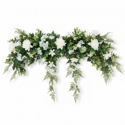 Ethereal White Bloom Installation Luxury Floral Mantle Decor with Cascading Ferns