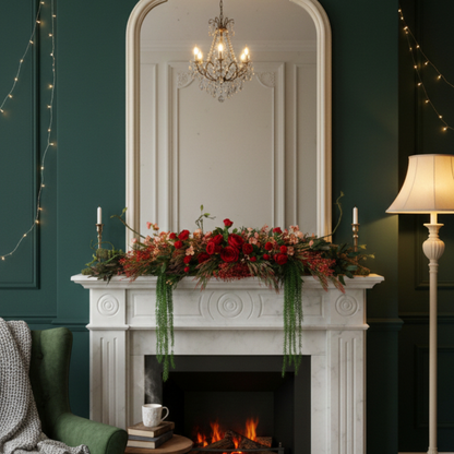 Scarlet Cascade Floral Wall Installation Luxury Autumnal Mantle Arrangement