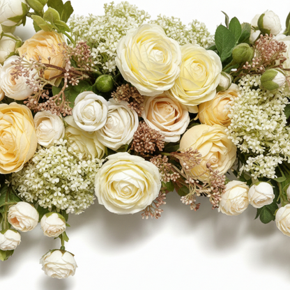 Champagne Cascade Floral Lintel Luxury Cream Ranunculus Garland with Golden Ferns