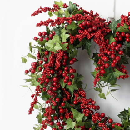 Heart-Shaped Red Berry & Ivy Wreath – Festive Valentine’s Door Decor