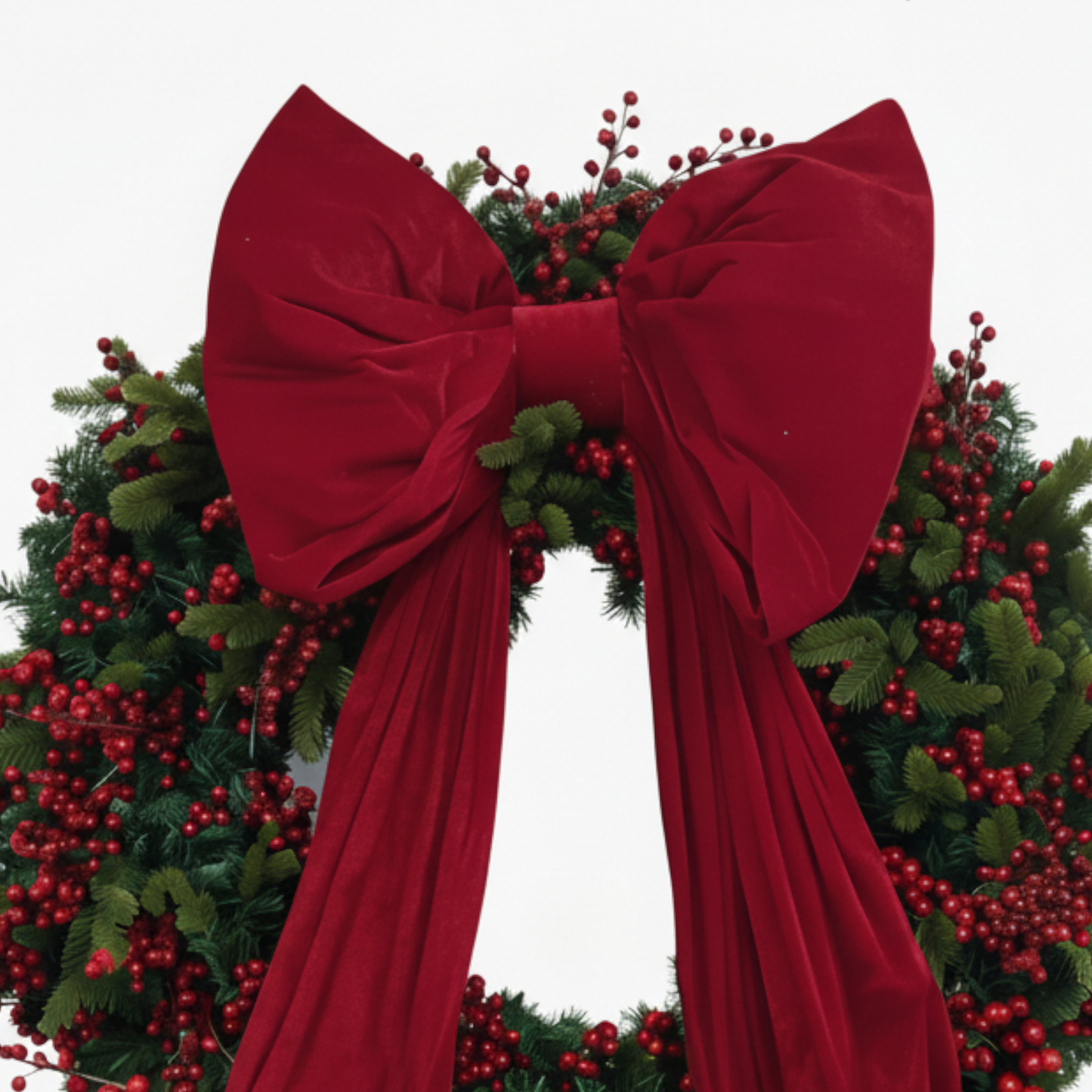 Handcrafted Festive Everlasting Wreath – Lush Berries & Oversized Crimson Velvet Bow