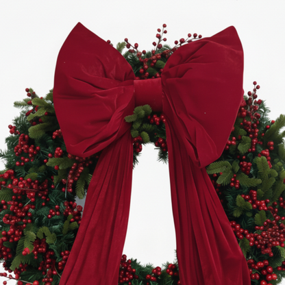 Handcrafted Festive Everlasting Wreath – Lush Berries & Oversized Crimson Velvet Bow
