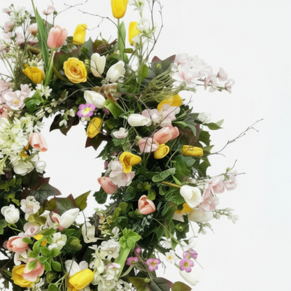 Handcrafted Garden Meadow Wreath – Vibrant Spring Tulips & Cascading Wildflowers