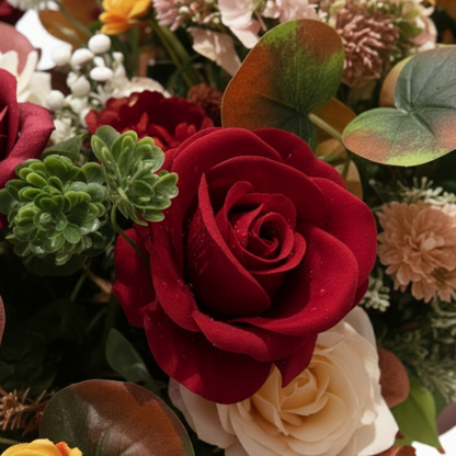 Crimson Dusk Floral Garland Luxury Autumnal Table Runner with Deep Red Roses