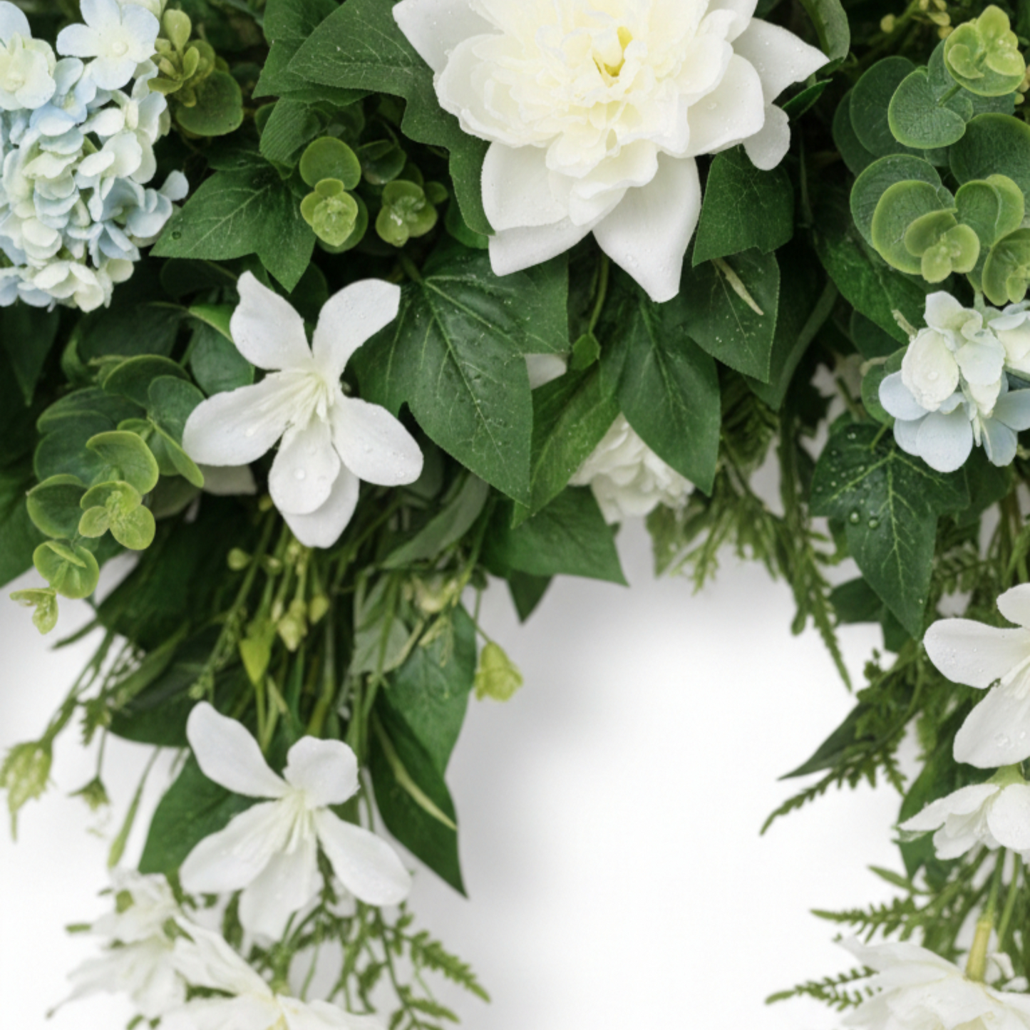 Ethereal White Bloom Installation Luxury Floral Mantle Decor with Cascading Ferns