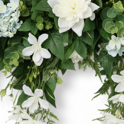 Ethereal White Bloom Installation Luxury Floral Mantle Decor with Cascading Ferns