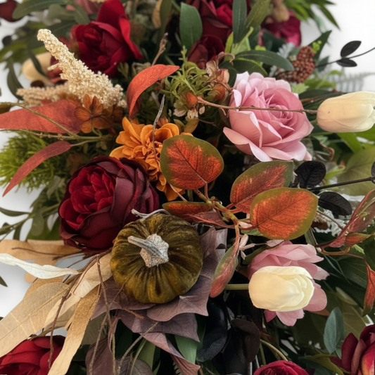 Harvest Moon Floral Swag Luxury Autumnal Arrangement with Velvet Pumpkins