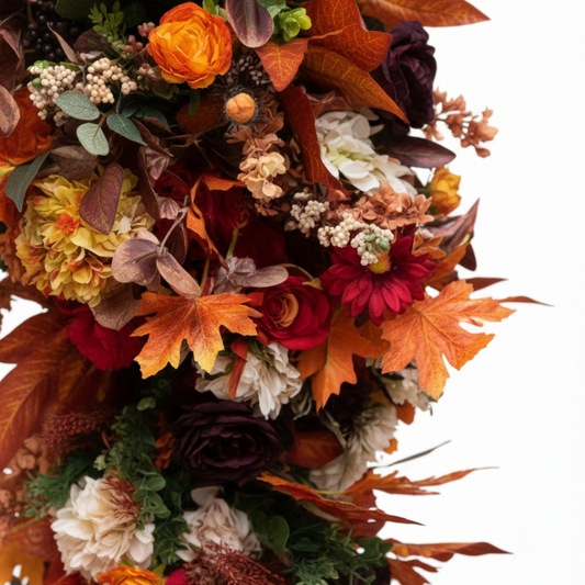 idnight Harvest Floral Garland Luxury Gothic Autumnal Runner with White Pumpkins