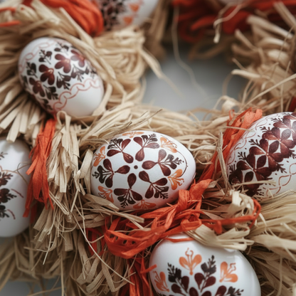 Handcrafted Easter Straw Wreath – Traditional Nest Decor with Painted Eggs
