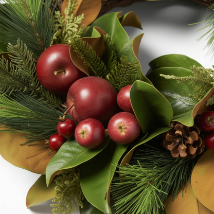 Handcrafted Magnolia & Apple Winter Wreath – Evergreen Pine & Cone Decor