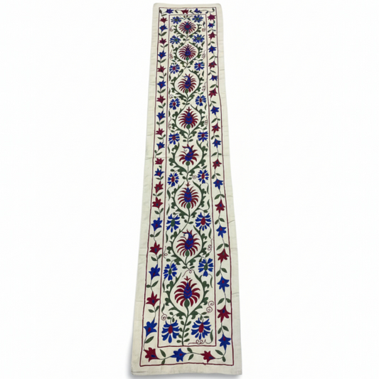 Harvest Festival Table Runner with Artisanal Hand-Guided Vegetable Embroidery