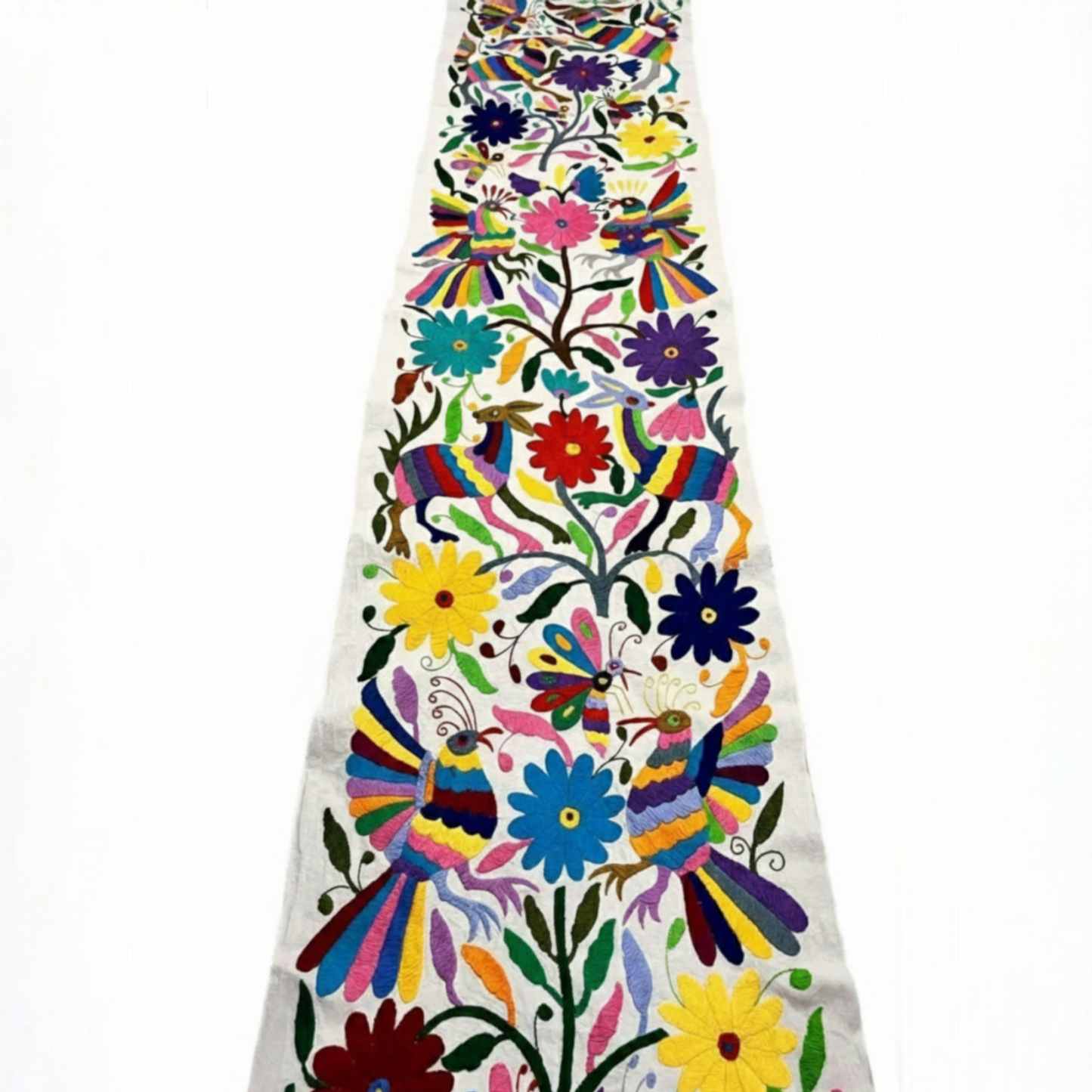 Artisanal Otomí-Inspired Embroidered Table Runner with Vibrant Heritage Motifs