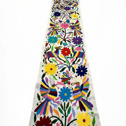 Artisanal Otomí-Inspired Embroidered Table Runner with Vibrant Heritage Motifs