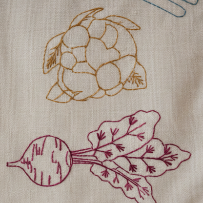 Harvest Festival Table Runner with Artisanal Hand-Guided Vegetable Embroidery