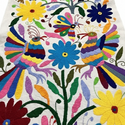 Artisanal Otomí-Inspired Embroidered Table Runner with Vibrant Heritage Motifs