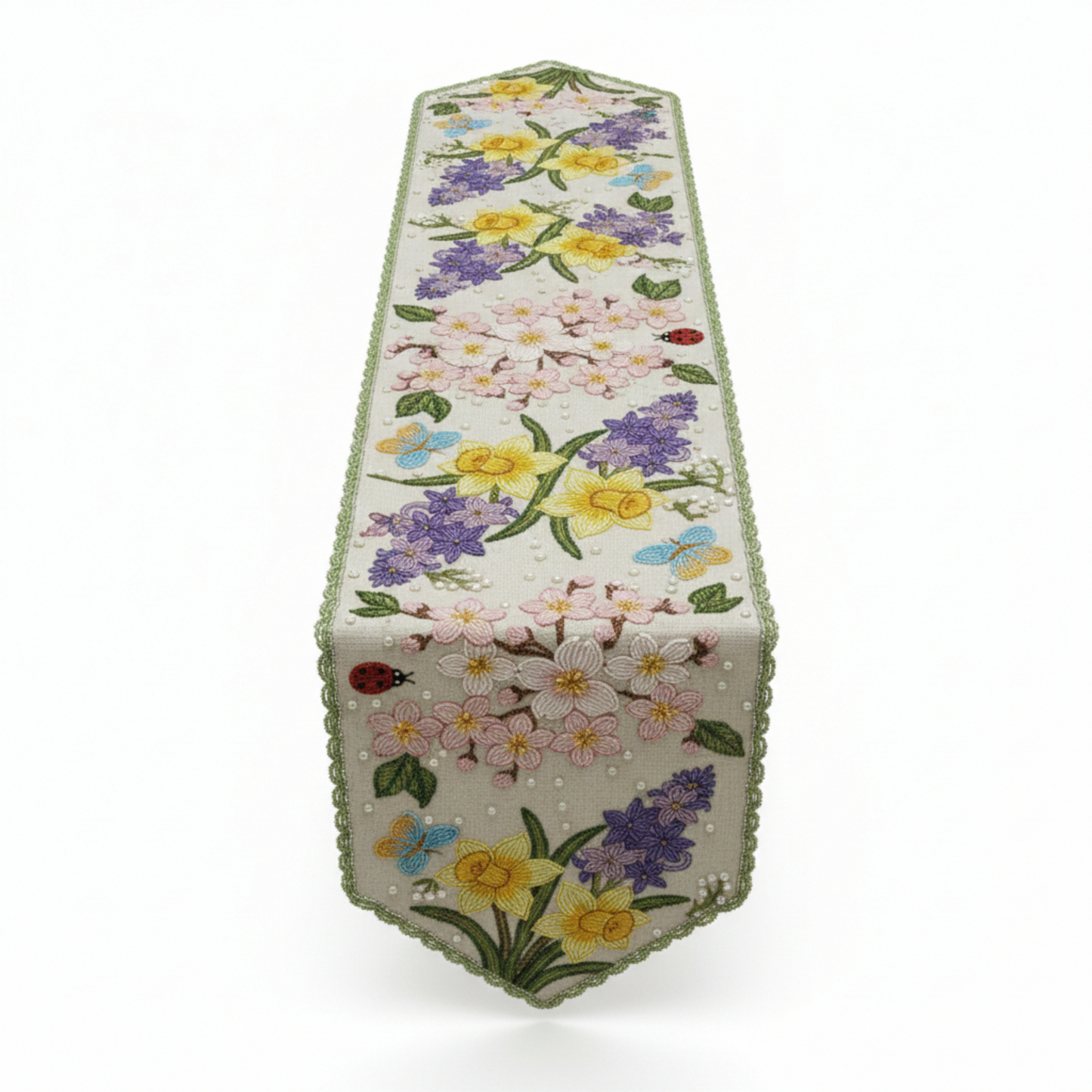 Luxury Hand-Beaded Poinsettia Table Runner with Shimmering Ornaments