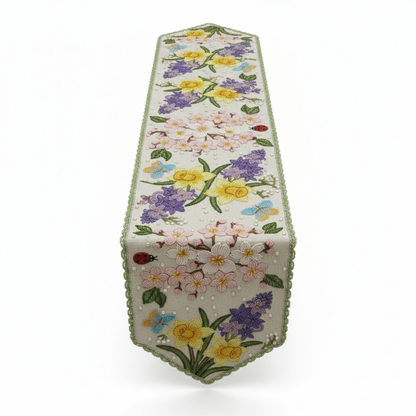 Luxury Hand-Beaded Poinsettia Table Runner with Shimmering Ornaments