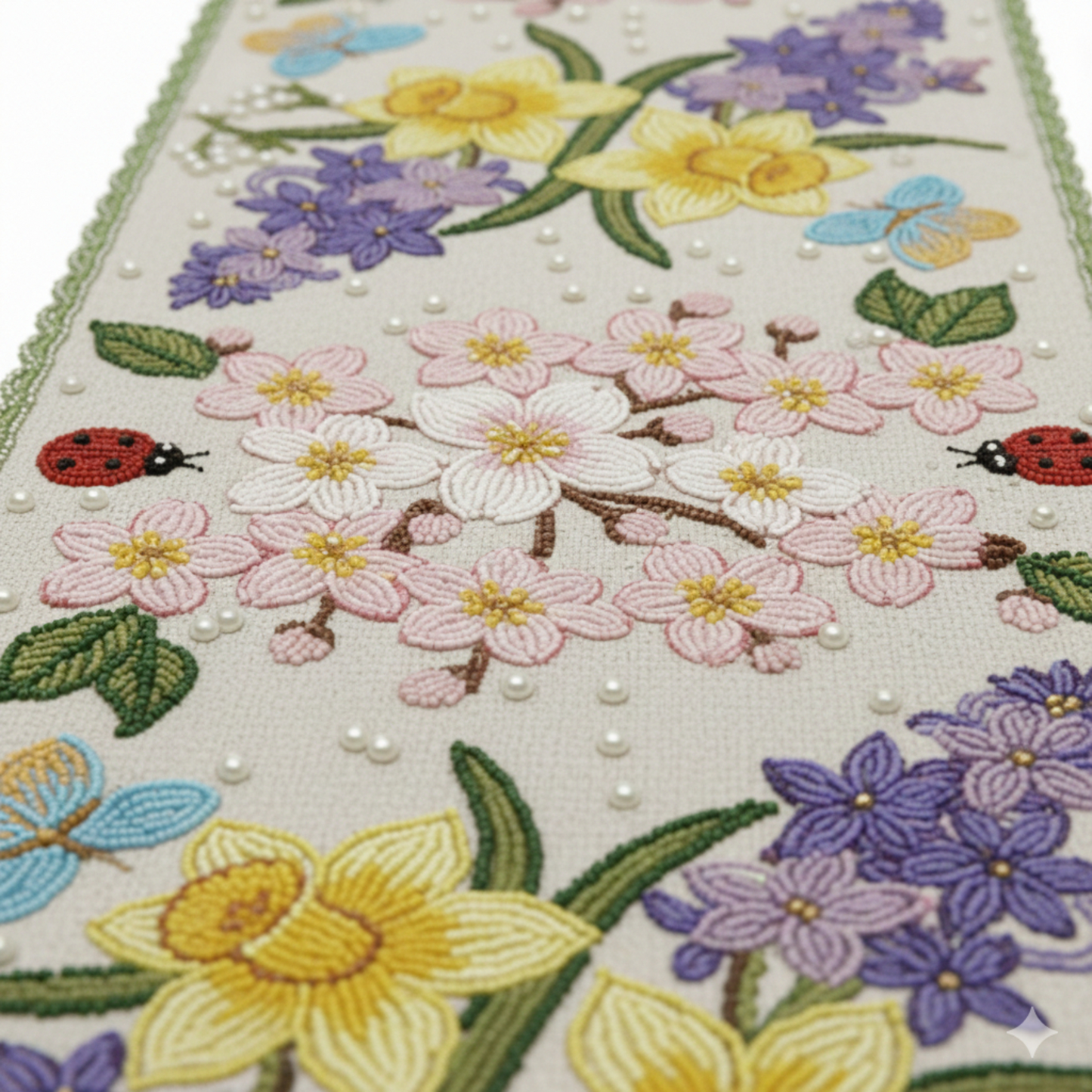 Luxury Hand-Beaded Poinsettia Table Runner with Shimmering Ornaments
